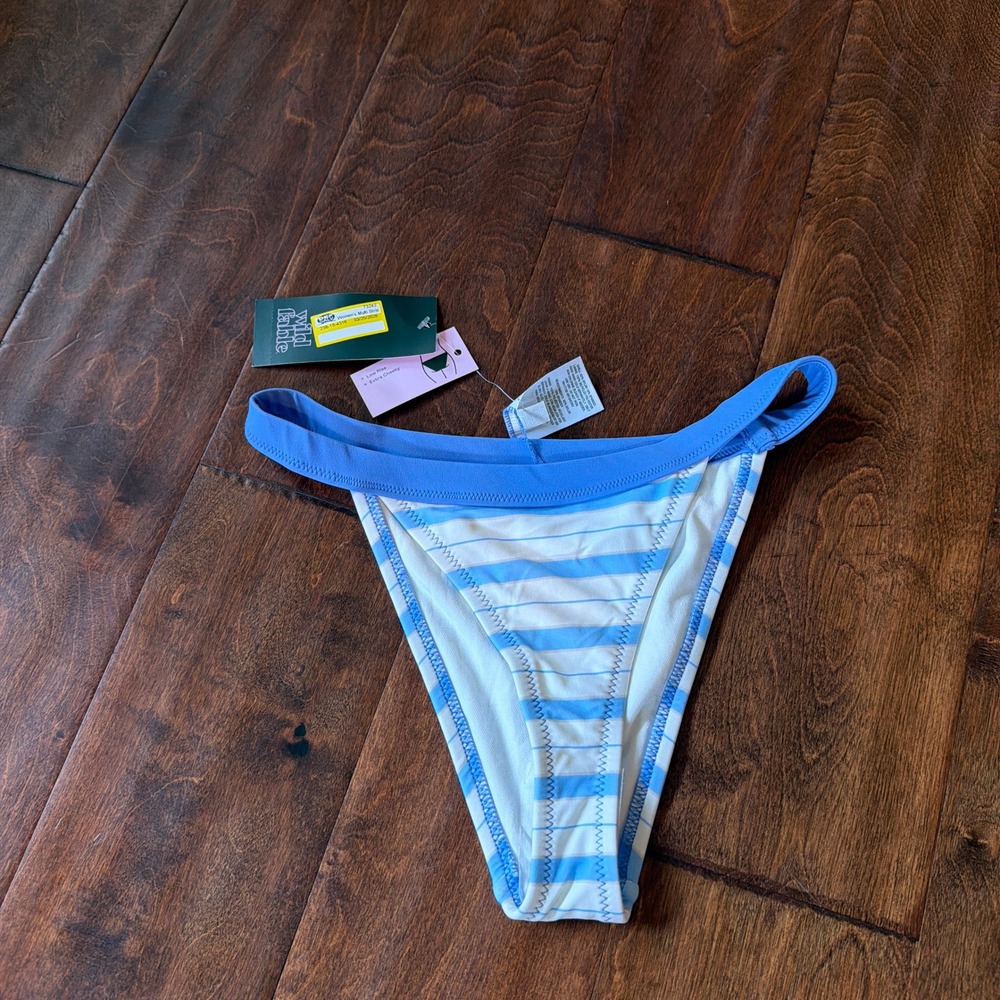 Wild Fable Blue White Striped Low Rise Extra Cheeky Bikini Bottom XXS 00 NWT